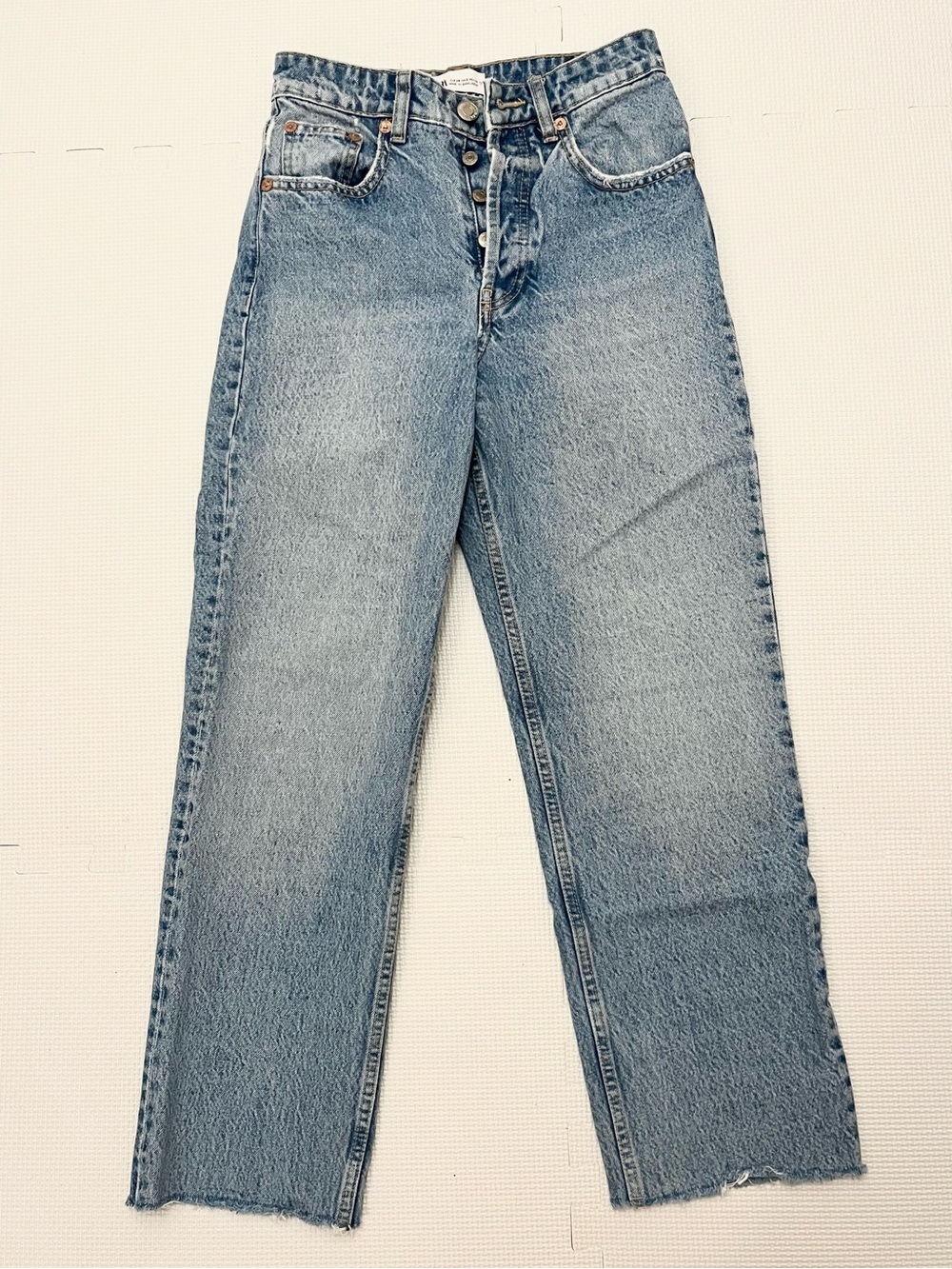 Zara High Rise Straight Leg Jeans Raw Hem Button Fly Size 2